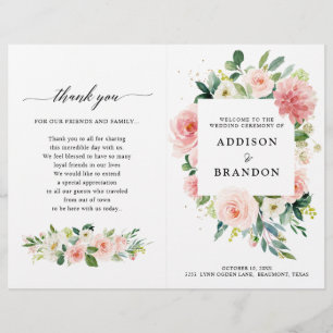 Pastel Blush Hübsch Pink Botanisches Hochzeitsprog