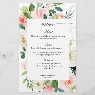 Pastel Blush Hübsches Botanisches Hochzeitsmenü