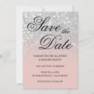 Pastel Blush Ombre Silver Glitzer Save the Date Einladung