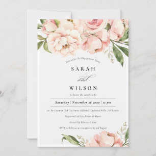 Pastel Blush Peach Peony Verlobung einladen Dankeskarte