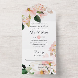 Pastel Blush Pink Bloral Wedding All In One Einladung