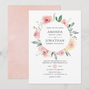 Pastel Blush Pink Bloral Wedding Einladung