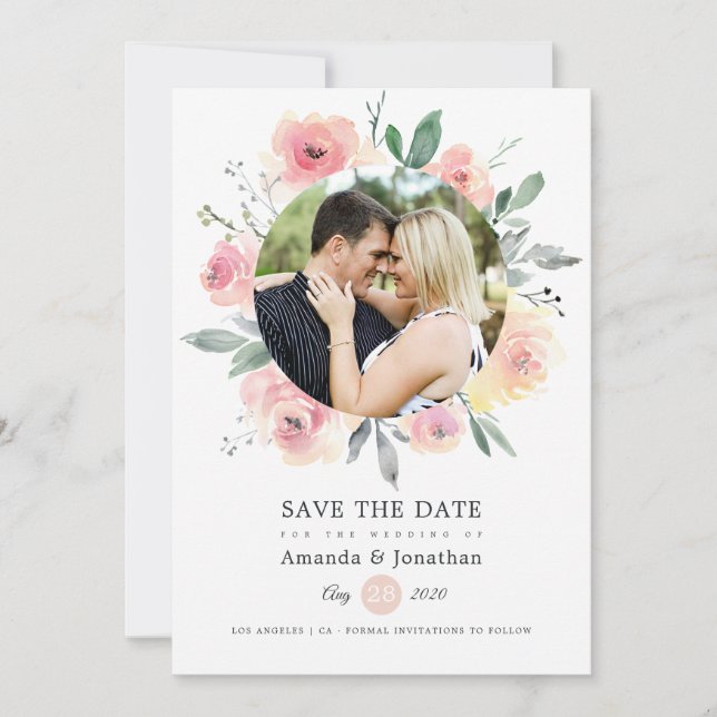 Pastel Blush Pink Bloral Wedding Save The Date (Vorderseite)