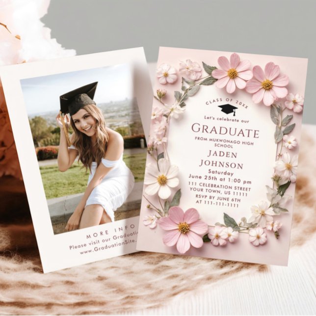 Pastel Blush Pink Boho Wildblume Graduation Party Einladung (Von Creator hochgeladen)