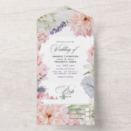 Pastel Blush Pink Dahlia Hochzeit alles in einer I All In One Einladung
