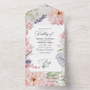 Pastel Blush Pink Dahlia Hochzeit alles in einer I All In One Einladung