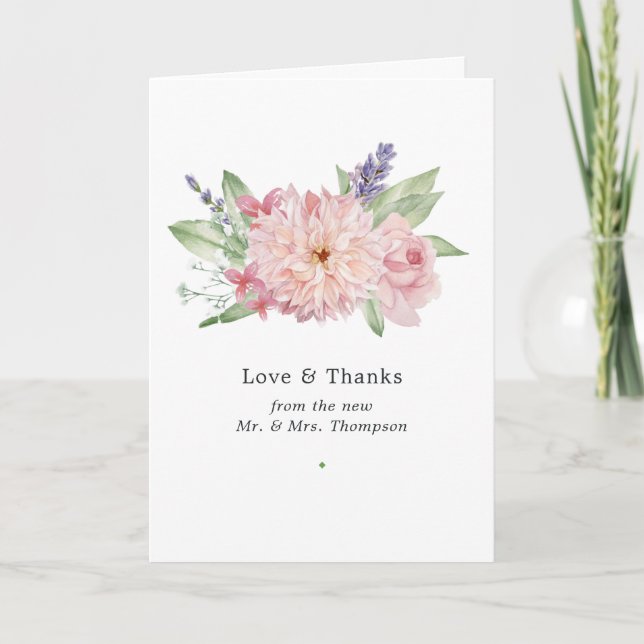 Pastel Blush Pink Dahlia Wedding Dankeschön Karte (Vorderseite)