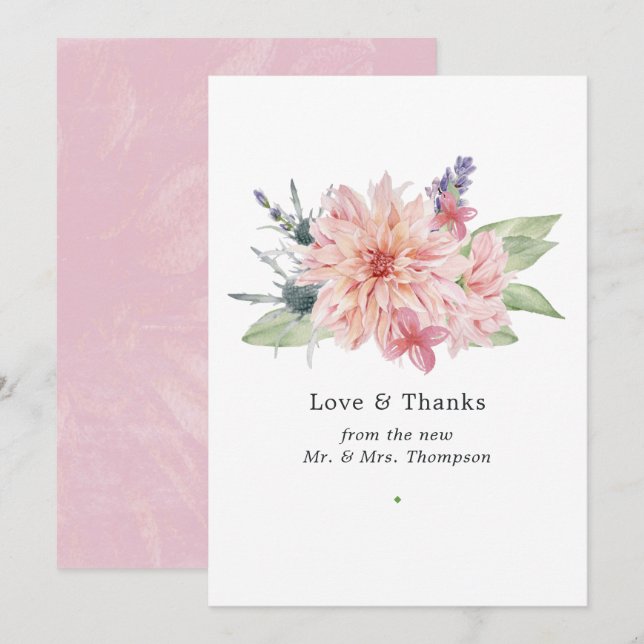 Pastel Blush Pink Dahlia Wedding Dankeskarte (Vorne/Hinten)