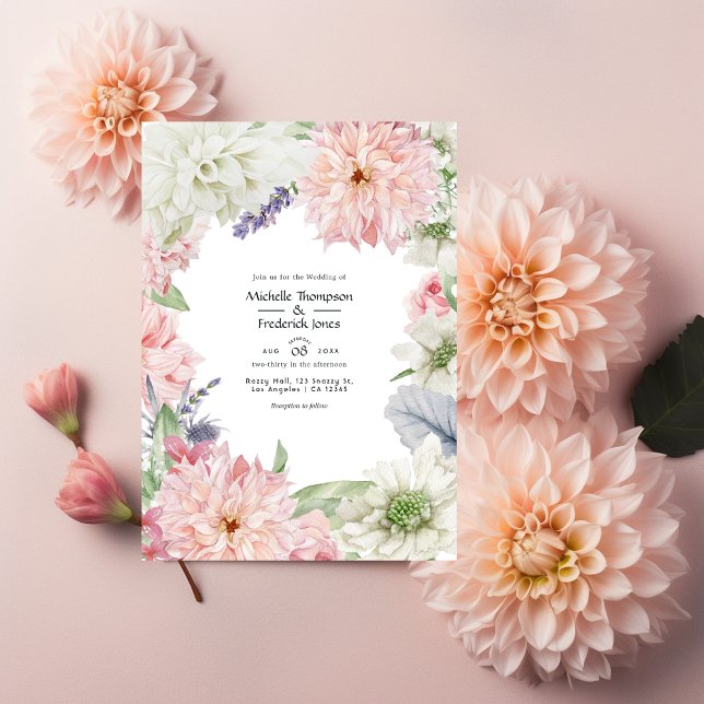 Pastel Blush Pink Dahlia Wedding Einladung (Von Creator hochgeladen)