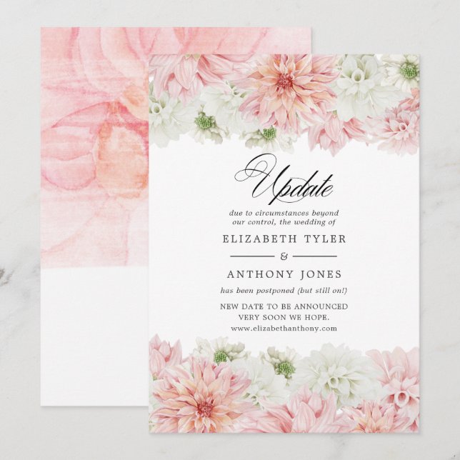 Pastel Blush Pink Dahlia Wedding Update Einladung (Vorne/Hinten)