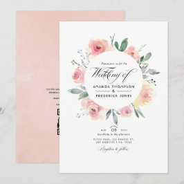 Pastel Blush Pink Floral QR Code UAWG Wedding Einladung