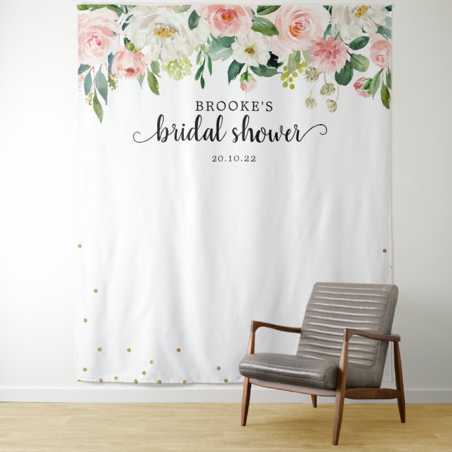 Pastel Blush Pink FloralBridal Dusche Foto Wandteppich (Beispiel)