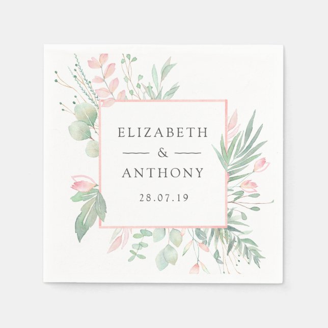 Pastel Blush Pink und Grüne Hochzeit Serviette (Vorderseite)