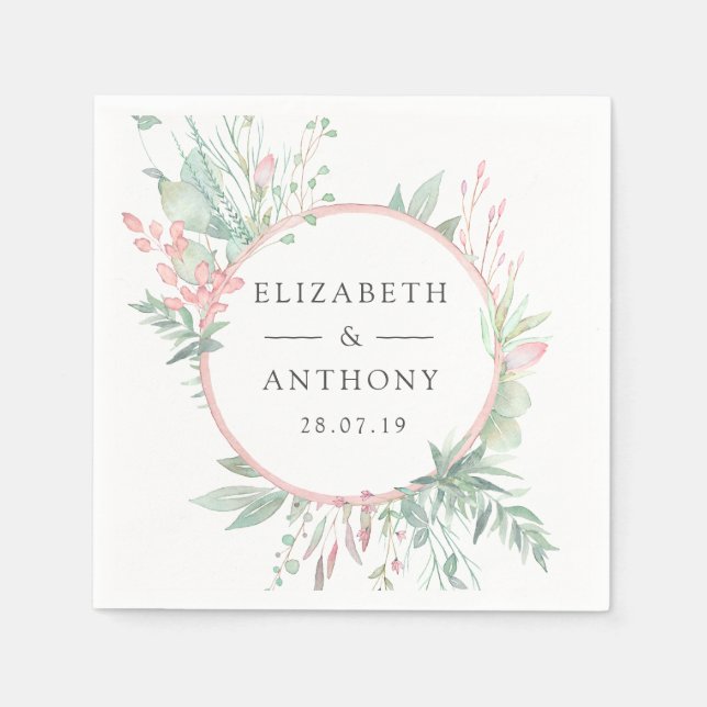 Pastel Blush Pink und Grüne Hochzeit Serviette (Vorderseite)