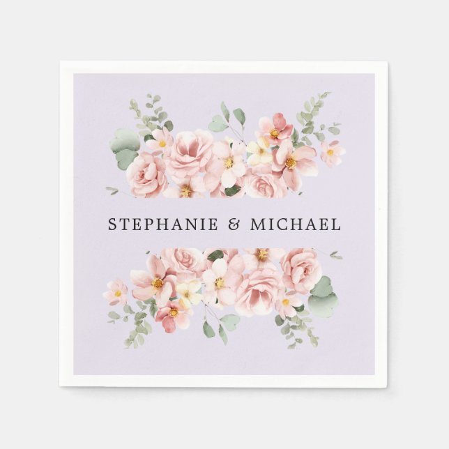 Pastel Blush Rose Botanische Hochzeit Serviette (Vorderseite)