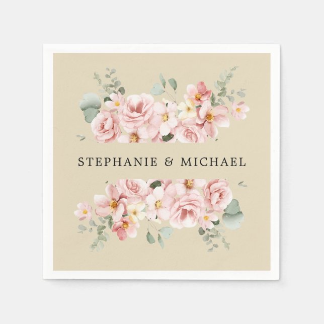 Pastel Blush Rose Botanische Hochzeit Serviette (Vorderseite)