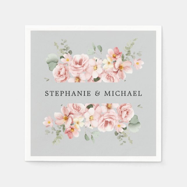 Pastel Blush Rose Botanische Hochzeit Serviette (Vorderseite)