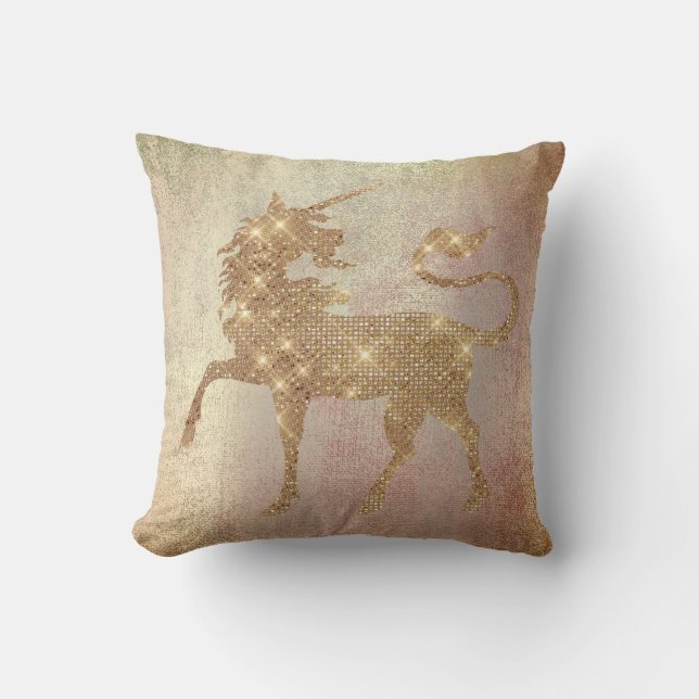 Pastel Blush Rose Gold Einhornlackierung Kupfer Kissen (Vorderseite)