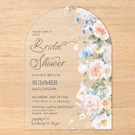 Pastel Blush White Blue Floral Brautparty Arch Acryleinladungen
