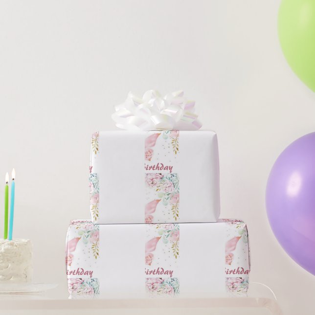 Pastel Blütenbaby Geburtstag Geschenkpapier (Partygeschenke)
