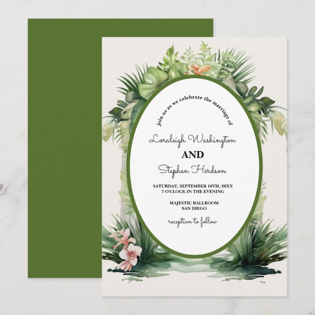 Pastel Boho Blumenarch Tropische Hochzeit Einladung (Vorne/Hinten)