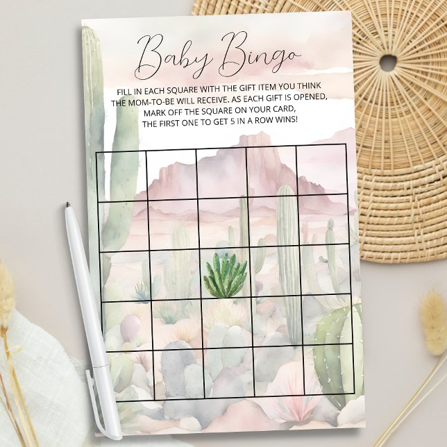 Pastel Boho Desert Cactus Baby Shower Bingo Game Flyer (Von Creator hochgeladen)
