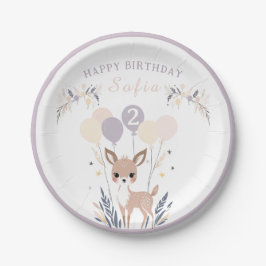 Pastel Boho Fawn und Balloons Geburtstag Pappteller