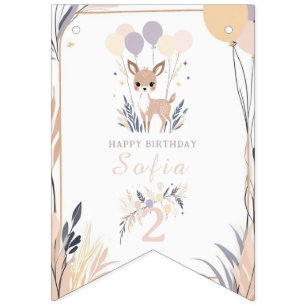 Pastel Boho Fawn und Balloons Geburtstag Wimpelkette