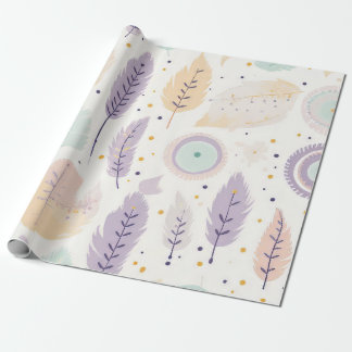Pastel Boho Federmuster mit geometrischen Akzenten Geschenkpapier