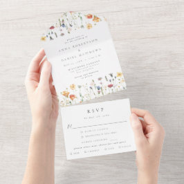 Pastel Boho Floral Wedding All In One Einladung
