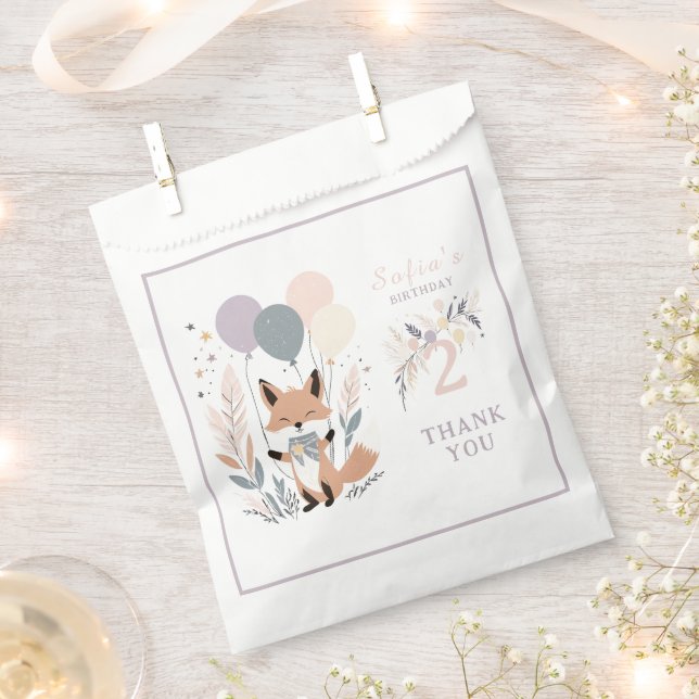 Pastel Boho Fox und Balloons zum Geburtstag Geschenktütchen (Ausgeschnitten)