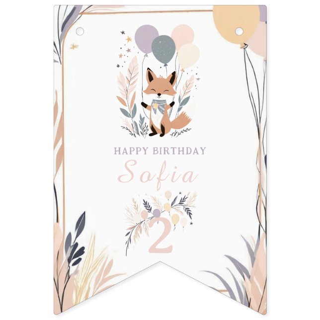 Pastel Boho Fox und Balloons zum Geburtstag Wimpelkette (Erste Fahne)