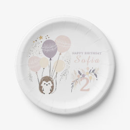 Pastel Boho Igel und Balloons Geburtstag Pappteller
