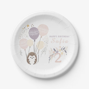 Pastel Boho Igel und Balloons Geburtstag Pappteller
