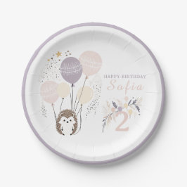Pastel Boho Igel und Balloons Geburtstag Pappteller