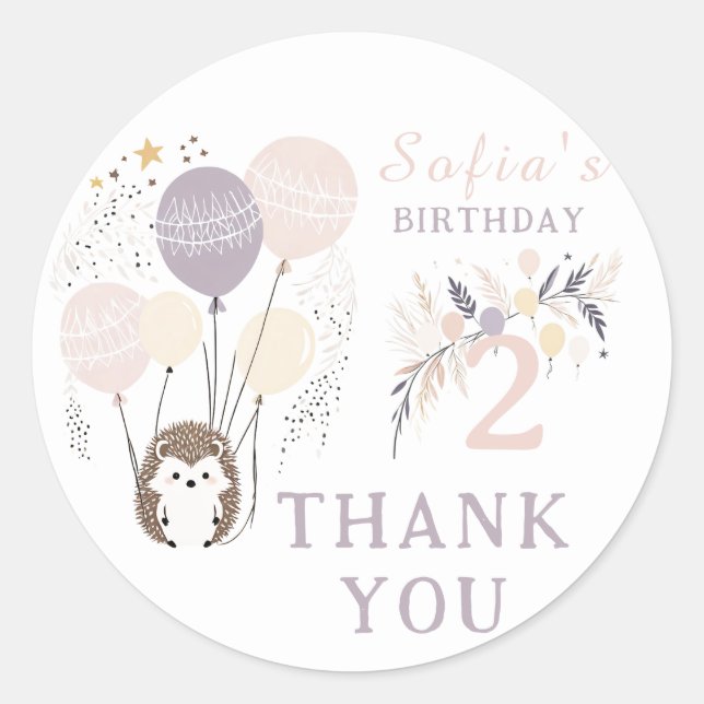 Pastel Boho Igel und Balloons Geburtstag Runder Aufkleber (Vorderseite)