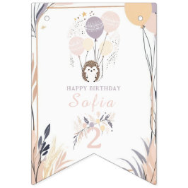 Pastel Boho Igel und Balloons Geburtstag Wimpelkette