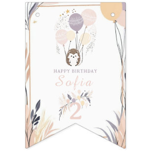 Pastel Boho Igel und Balloons Geburtstag Wimpelkette