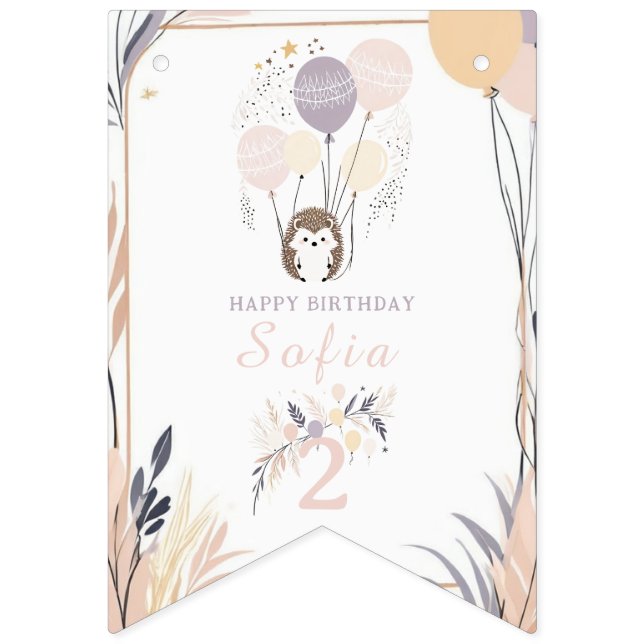 Pastel Boho Igel und Balloons Geburtstag Wimpelkette (Sechzehnte Fahne)