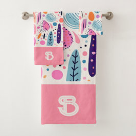 Pastel BOHO Mit Monogramm Name des botanischen Mus Badhandtuch Set