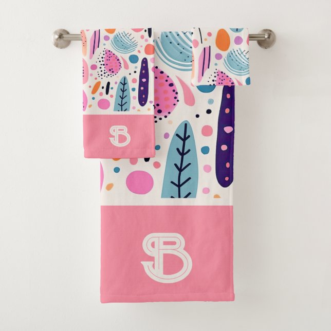 Pastel BOHO Mit Monogramm Name des botanischen Mus Badhandtuch Set (Insitu)
