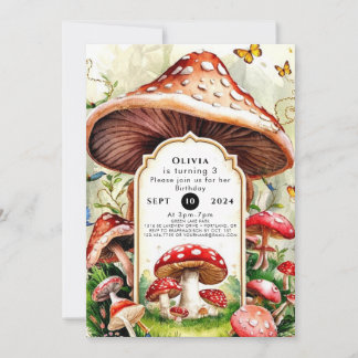 Pastel Boho Mushroom Birthday Einladung