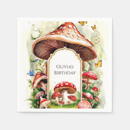 Pastel Boho Mushroom Birthday Serviette