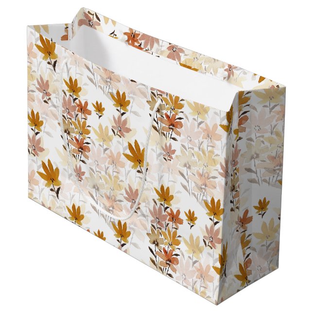 Pastel Boho Mustard Yellow Wildblumen Große Geschenktüte (Vorderseite Schrägansicht)