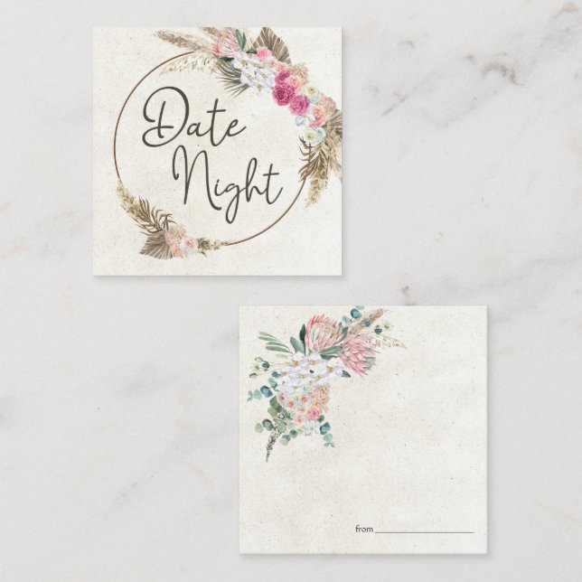 Pastel Boho Neutral Floral Date Carte Nuit (Devant / Derrière)
