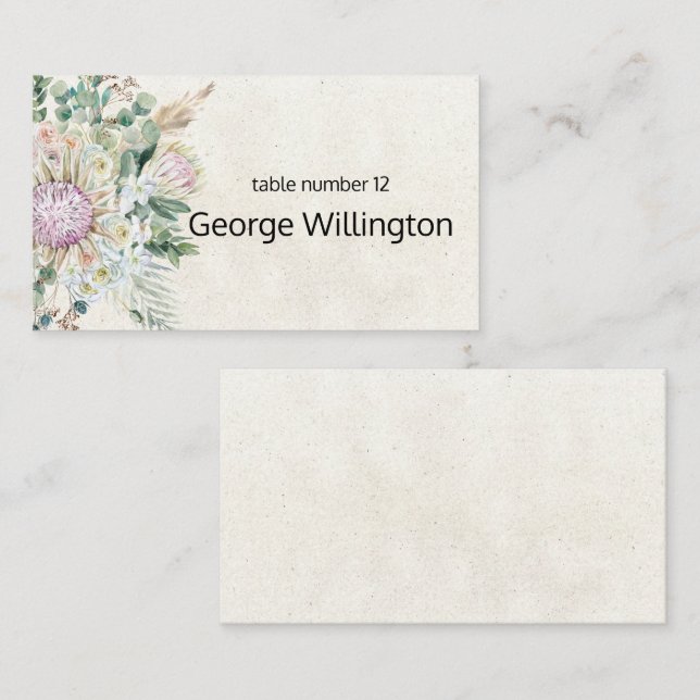 Pastel Boho Neutral Floral Mariage Carte Place (Devant / Derrière)