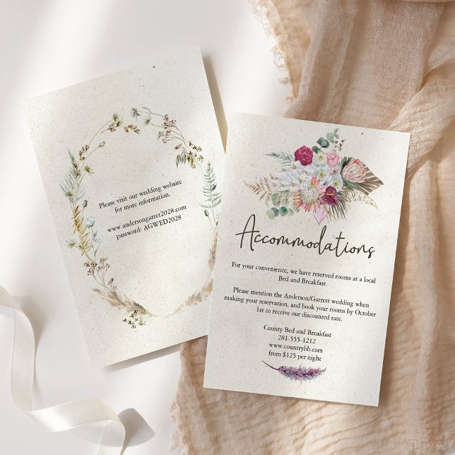 Pastel Boho Neutral Floral Wedding Card Begleitkarte (Von Creator hochgeladen)