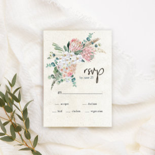 Pastel Boho Neutral Floral Wedding Carte RSVP