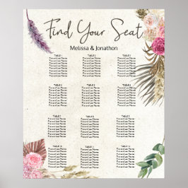 Pastel Boho Neutral Floral Wedding Chart Poster