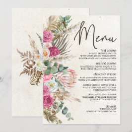 Pastel Boho Neutral Floral Wedding Menu Menükarte